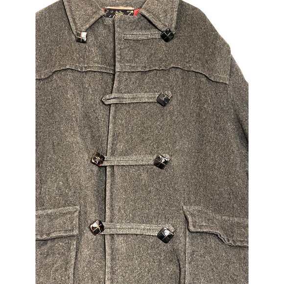 Loden Frey Wool Coat Western Germany Size 50 Gray Red Lining Toggle Closure Flaw - Picture 10 of 16